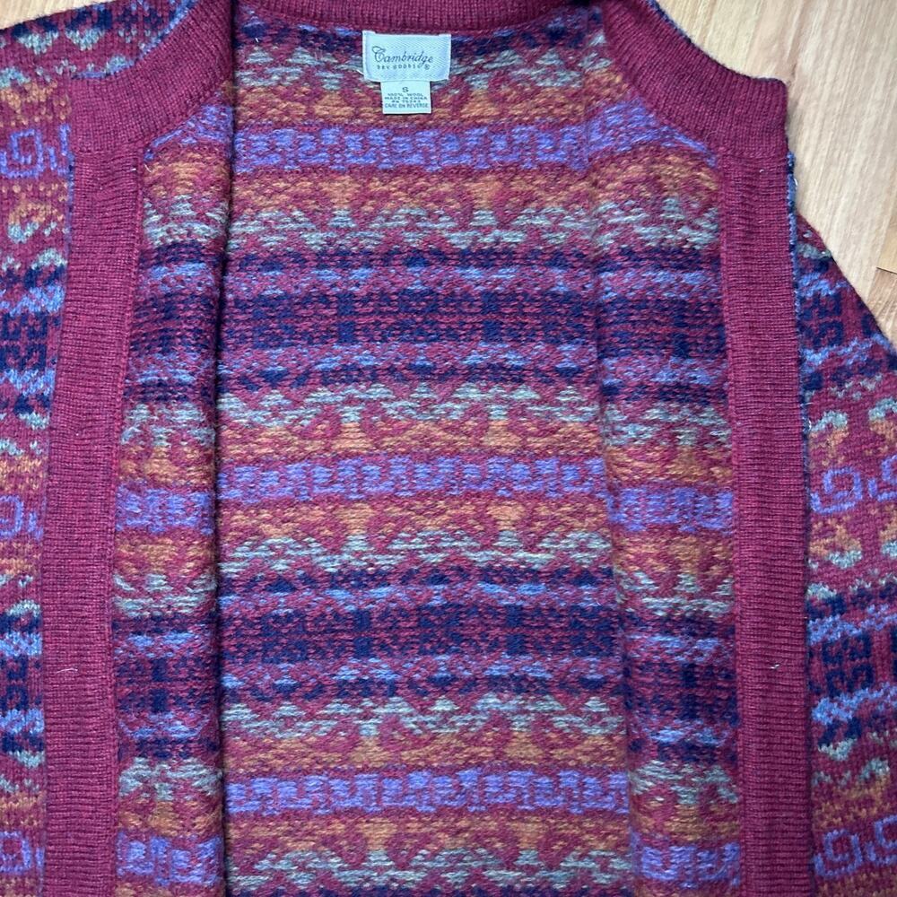 Vintage Cambridge 100% Wool Cardigan Fair Isle Nordic Knit Frog Clasp Women's S - Picture 7 of 13